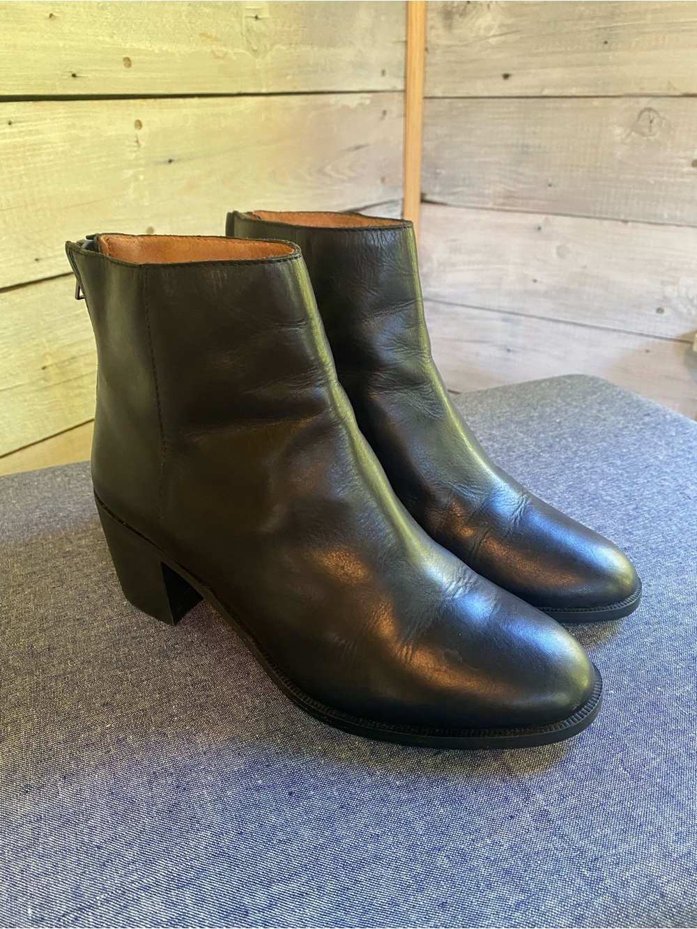 Madewell Pauline Black Leather Ankle Booties - Mid Heel